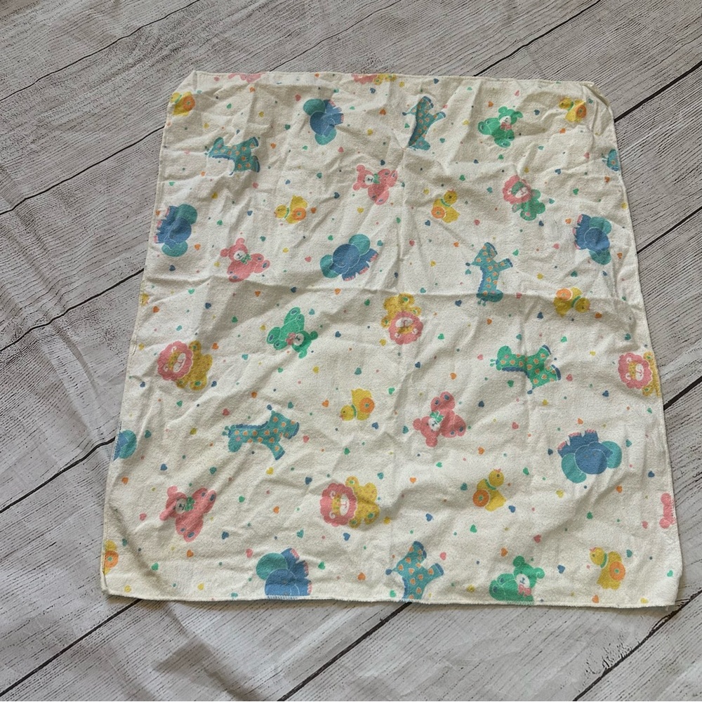 vintage baby blanket animals lion giraffe teddy bear 24.5x27 inches